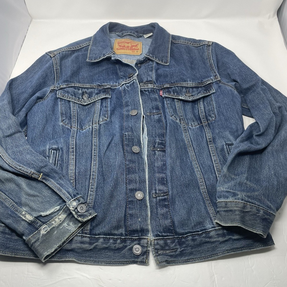 Levi's Original Trucker Denim Jacket Distressed Vintage Wash Unisex Fit Size M‎